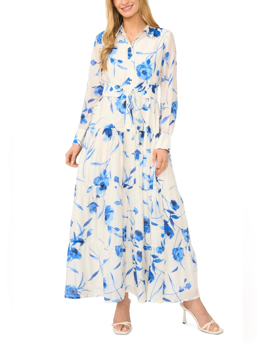 Halogen Floral Long Sleeve Tiered Maxi Dress